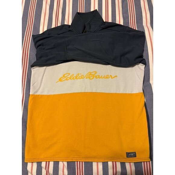 Eddie Bauer Men's Pullover 1/4 Zip Color block & Spell out Sweatshirt Size Large - Picture 13 of 13